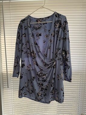 Massini Light Blue Floral Faux-Wrap Tunic
